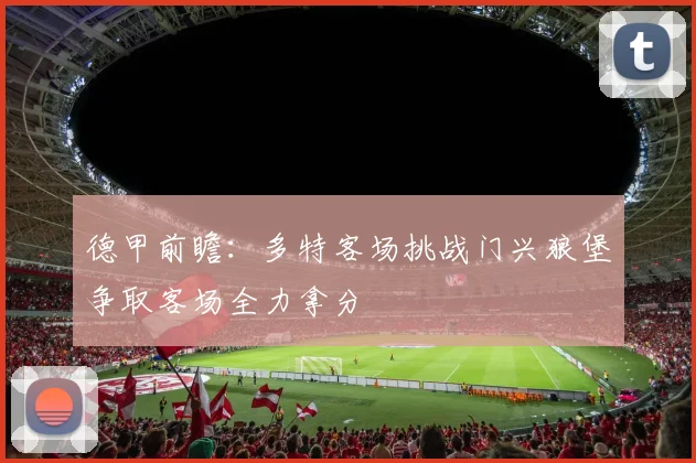 德甲前瞻：多特客场挑战门兴狼堡争取客场全力拿分